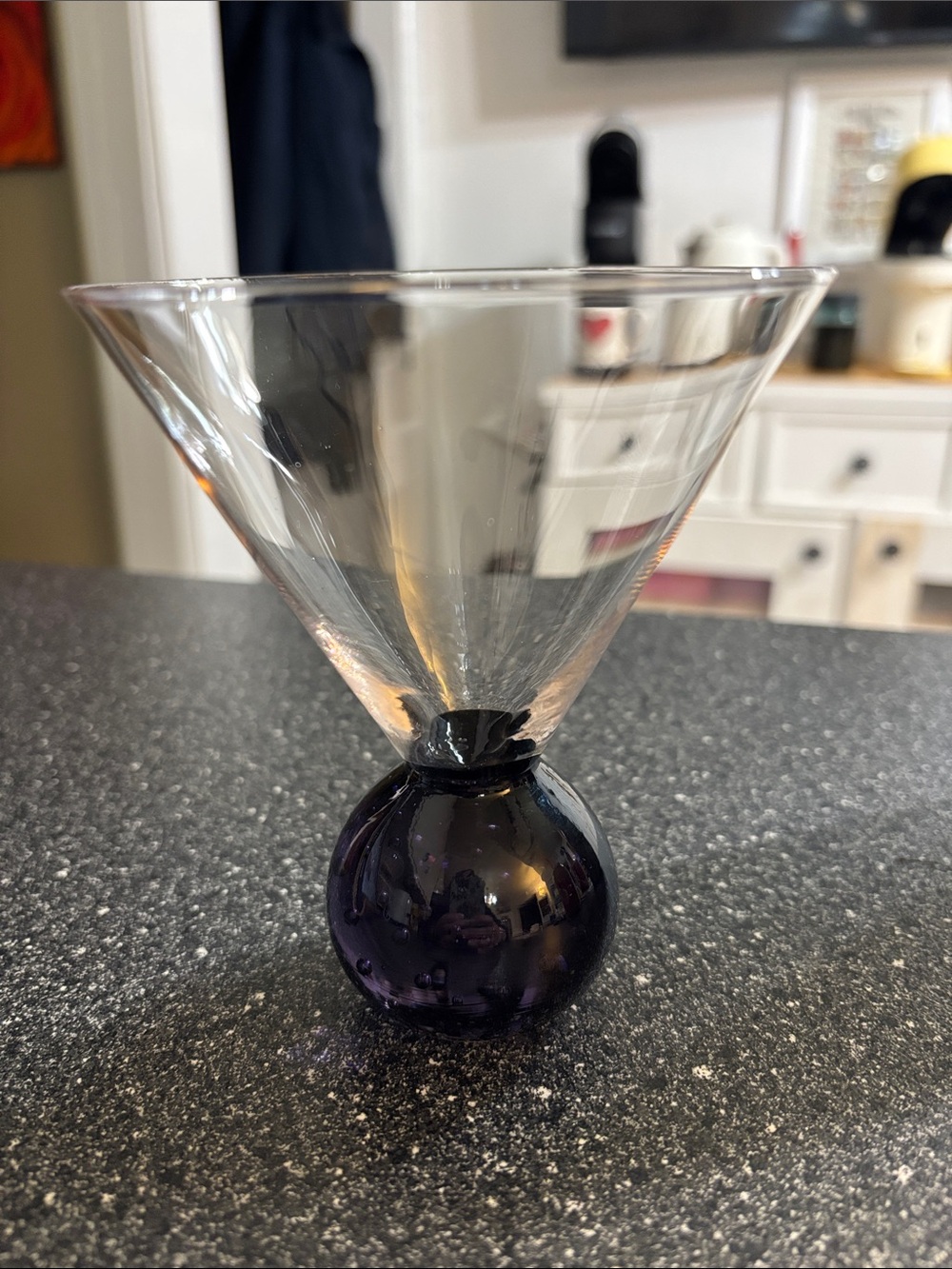 Vintage Clear Martini Glass with Deep Purple Ball Stem